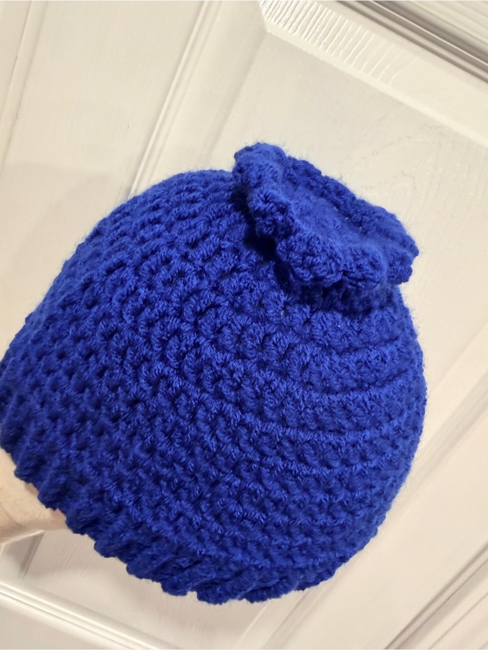 Handmade Crochet Wild Blueberry Beanie Hat Maine Made Royal Blue Adult One Size - Picture 2 of 7